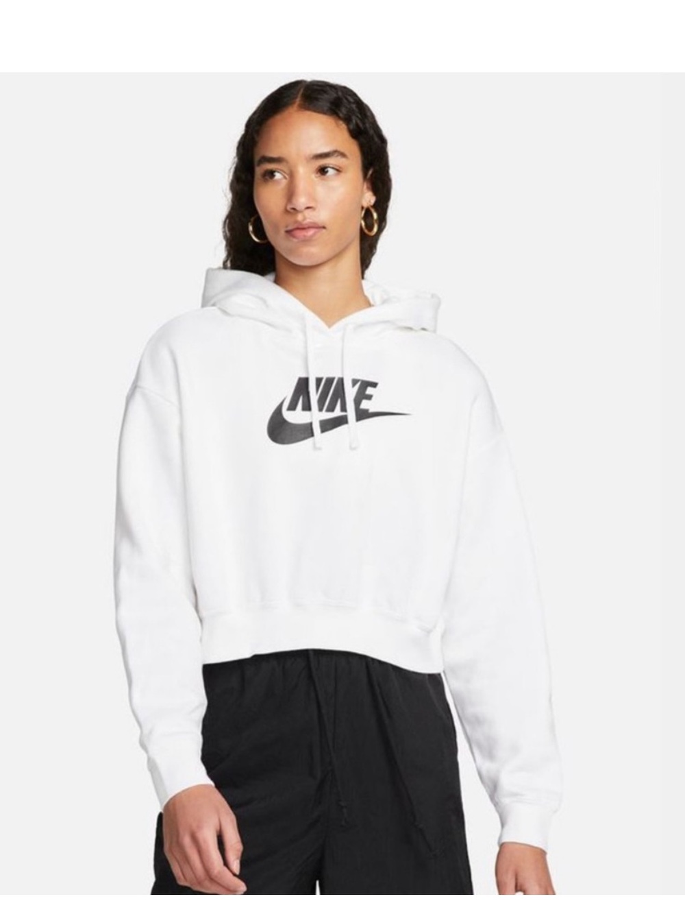 Nike Women's White Cropped Logo Hoodie
